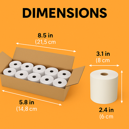80x80mm Premium Thermal Paper Rolls BPA-Free – Pack of 10 / 20 / 30-NEW