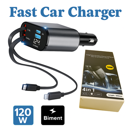 4-in-1 Retractable Car Charger USB Type-C -NEW
