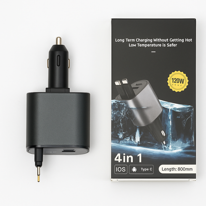 4-in-1 Retractable Car Charger USB Type-C -NEW