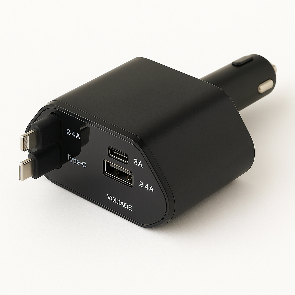 4-in-1 Retractable Car Charger USB Type-C -NEW