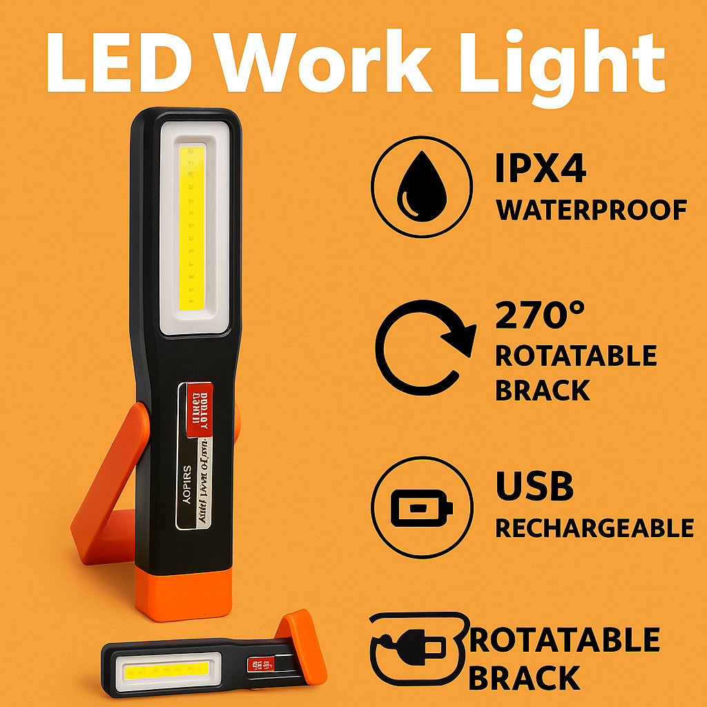 Portable COB LED Work Light USB Rechargeable Magnetic Torch-NEW