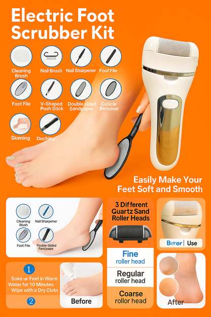 Electric Foot Scrubber Callus Remover – Rechargeable Pedicure Tool-Black/White-NEW