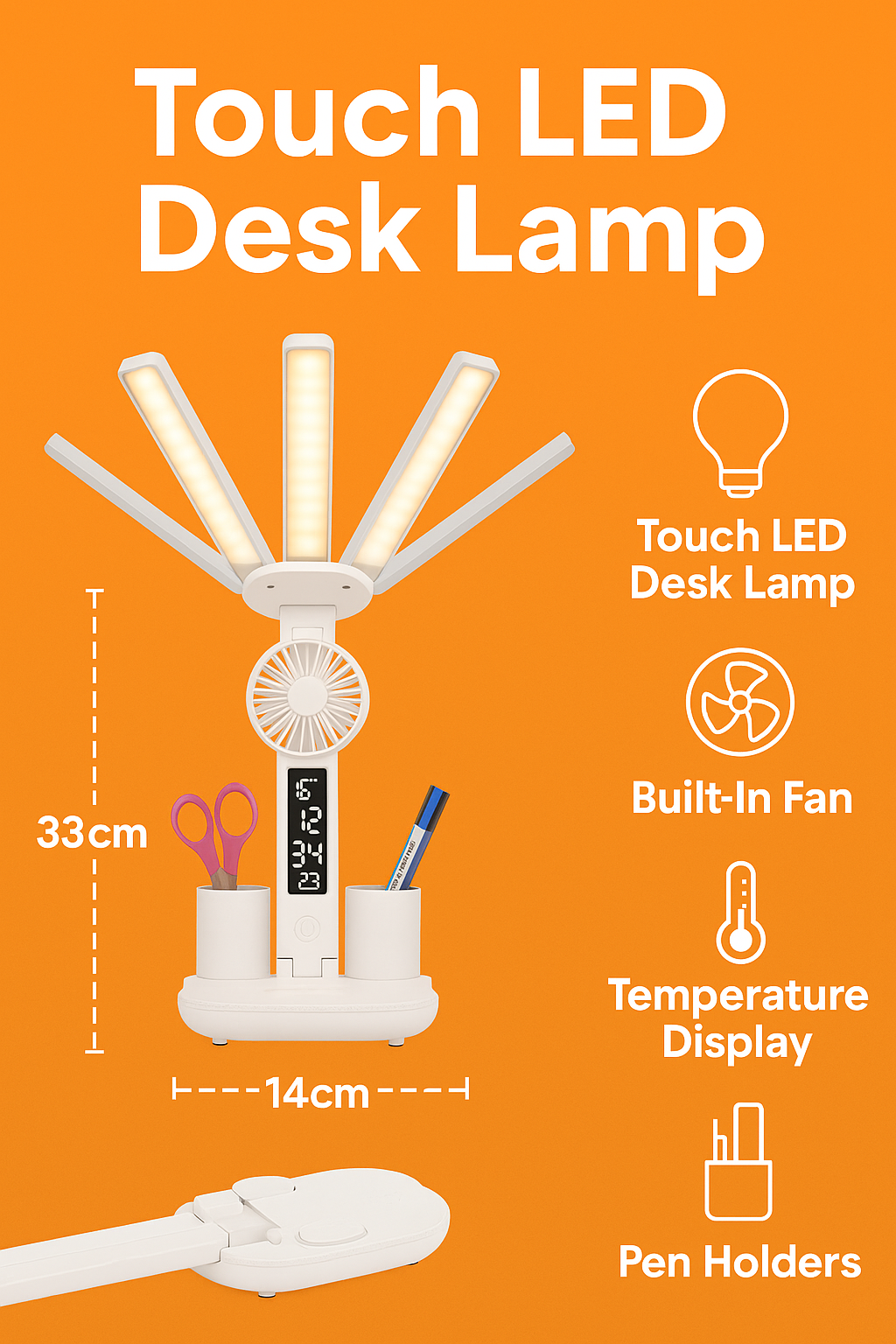 Dimmable Touch LED Desk Lamp with Fan, Pen Holder & Phone Stand -NEW