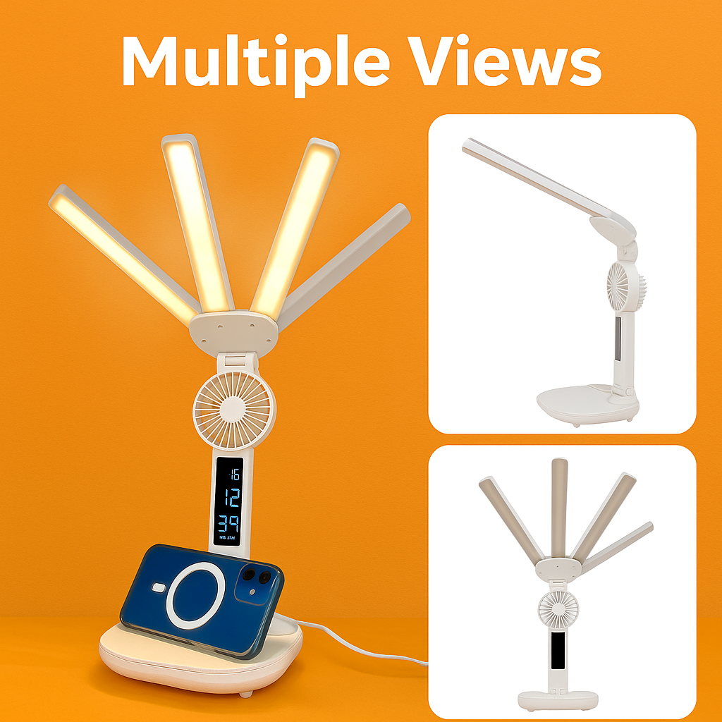 Dimmable Touch LED Desk Lamp with Fan, Pen Holder & Phone Stand -NEW