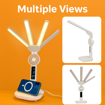 Dimmable Touch LED Desk Lamp with Fan, Pen Holder & Phone Stand -NEW