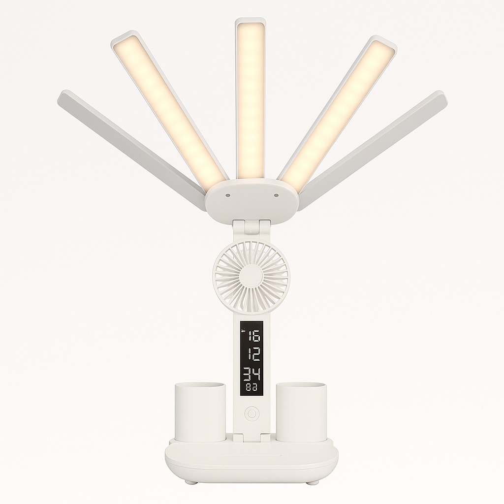 Dimmable Touch LED Desk Lamp with Fan, Pen Holder & Phone Stand -NEW