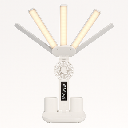 Dimmable Touch LED Desk Lamp with Fan, Pen Holder & Phone Stand -NEW