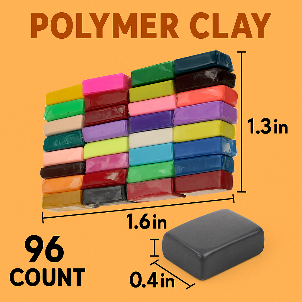 96PCS Polymer Clay Modelling DIY Set – Oven Bake Mixed Colors Craft Kit-NEW