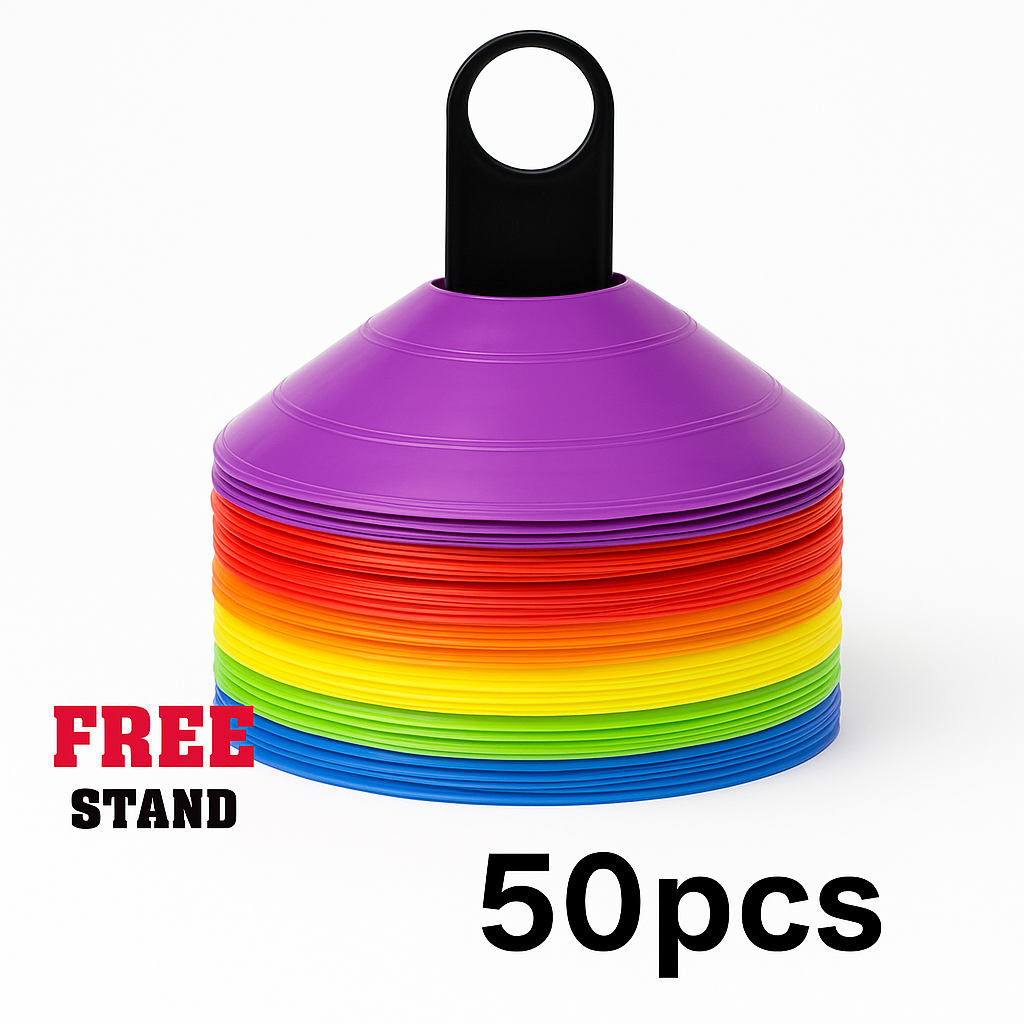 50Pcs Sports Training Marker Cones – Multicolour Agility Discs for Kids & Coaches -NEW