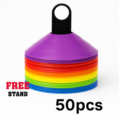 50Pcs Sports Training Marker Cones – Multicolour Agility Discs for Kids & Coaches -NEW