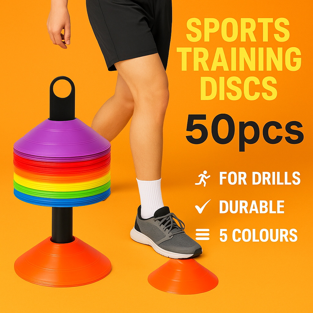 50Pcs Sports Training Marker Cones – Multicolour Agility Discs for Kids & Coaches -NEW
