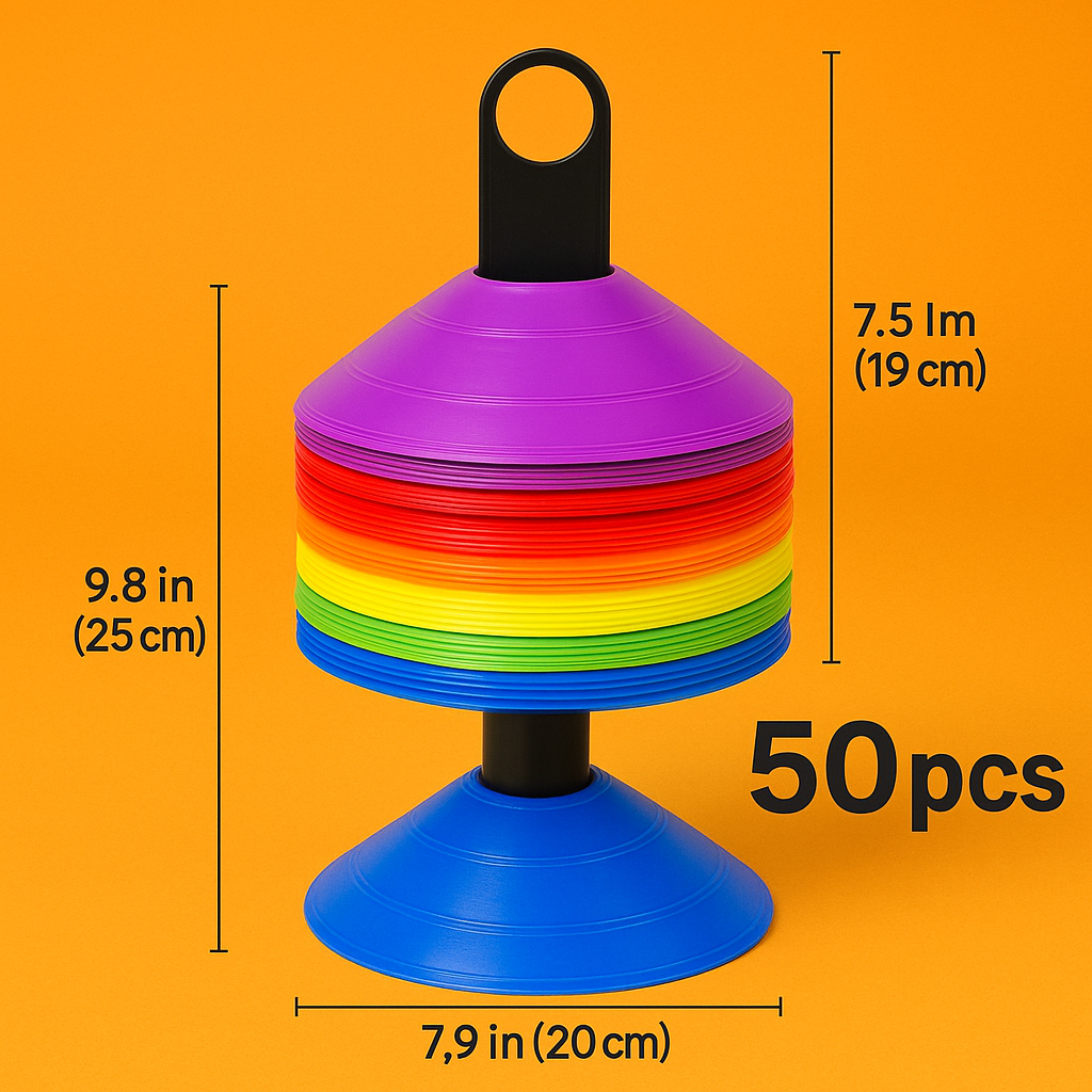 50Pcs Sports Training Marker Cones – Multicolour Agility Discs for Kids & Coaches -NEW