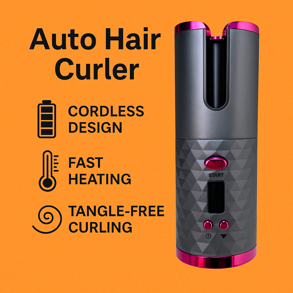 Cordless Auto Rotating Hair Curler – LCD Ceramic Wireless Curling Iron -NEW