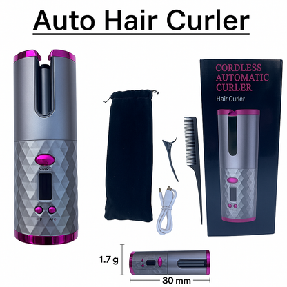 Cordless Auto Rotating Hair Curler – LCD Ceramic Wireless Curling Iron -NEW