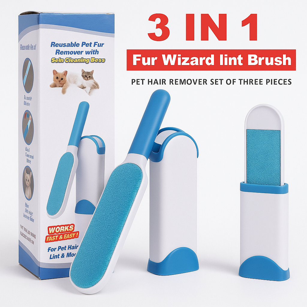 Reusable Pet Hair & Lint Remover Brush – Double-Sided with Self-Cleaning Base -new
