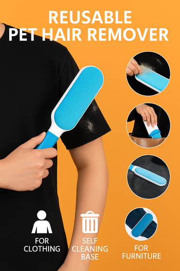 Reusable Pet Hair & Lint Remover Brush – Double-Sided with Self-Cleaning Base -new