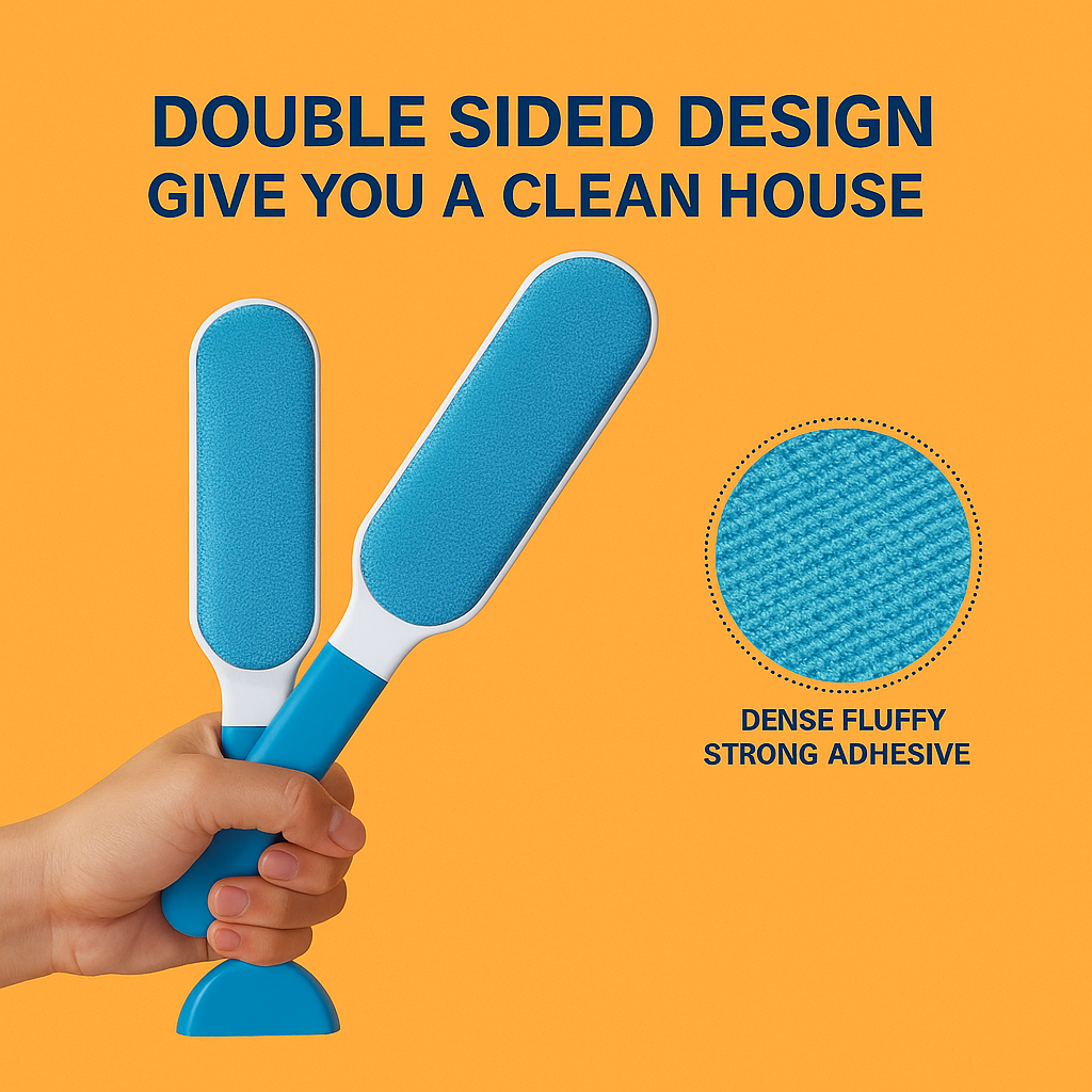 Reusable Pet Hair & Lint Remover Brush – Double-Sided with Self-Cleaning Base -new