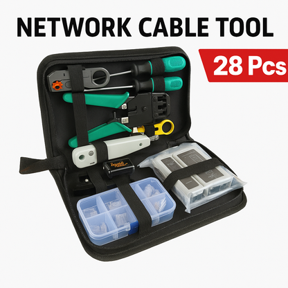 28PCS Network Cable Tool Kit – LAN Crimper, Punch Down Tool, Cable Tester-New