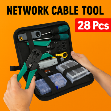 28PCS Network Cable Tool Kit – LAN Crimper, Punch Down Tool, Cable Tester-New