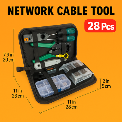 28PCS Network Cable Tool Kit – LAN Crimper, Punch Down Tool, Cable Tester-New