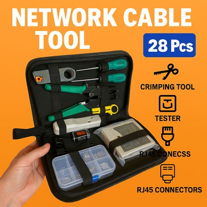 28PCS Network Cable Tool Kit – LAN Crimper, Punch Down Tool, Cable Tester-New
