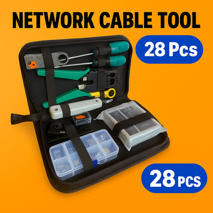 28PCS Network Cable Tool Kit – LAN Crimper, Punch Down Tool, Cable Tester-New