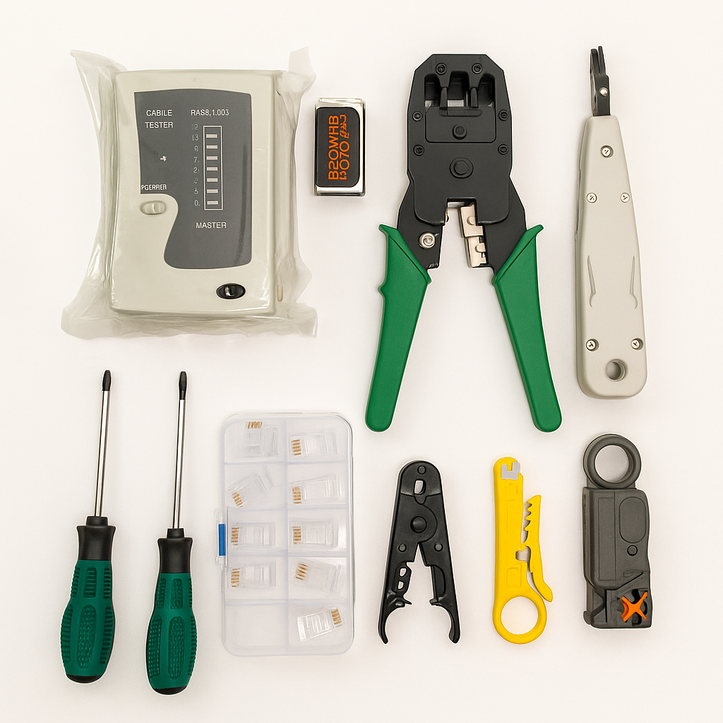 28PCS Network Cable Tool Kit – LAN Crimper, Punch Down Tool, Cable Tester-New