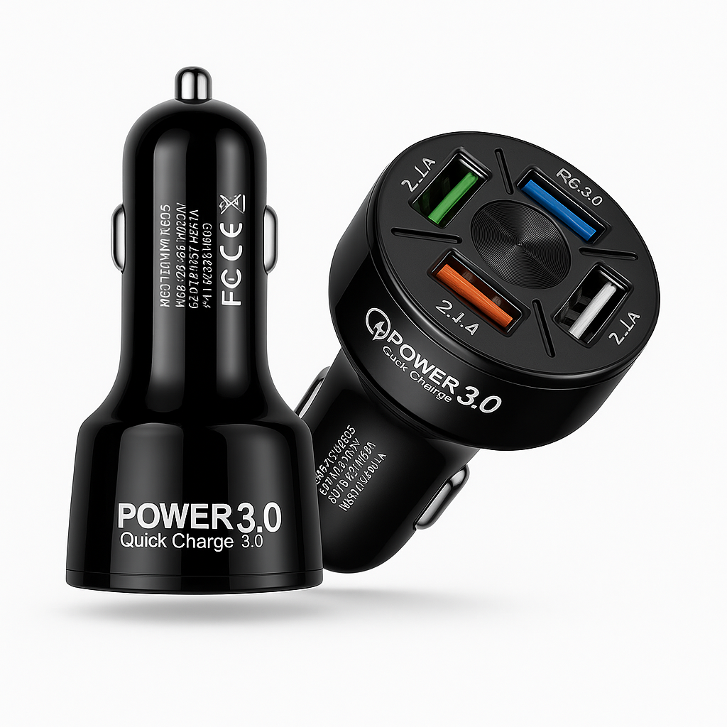 Dual USB QC3.0 Car Charger Socket – 4 Port 12V Power Adapter with LED Voltmeter-NEW