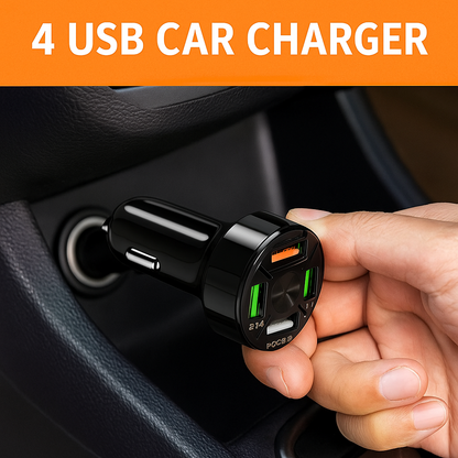 Dual USB QC3.0 Car Charger Socket – 4 Port 12V Power Adapter with LED Voltmeter-NEW