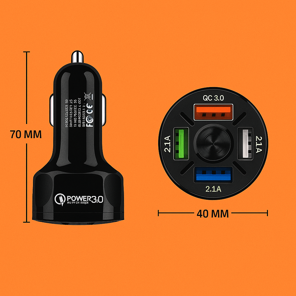 Dual USB QC3.0 Car Charger Socket – 4 Port 12V Power Adapter with LED Voltmeter-NEW