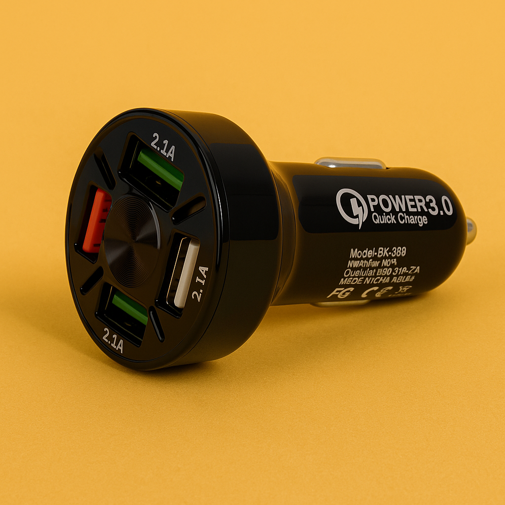 Dual USB QC3.0 Car Charger Socket – 4 Port 12V Power Adapter with LED Voltmeter-NEW