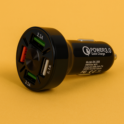 Dual USB QC3.0 Car Charger Socket – 4 Port 12V Power Adapter with LED Voltmeter-NEW