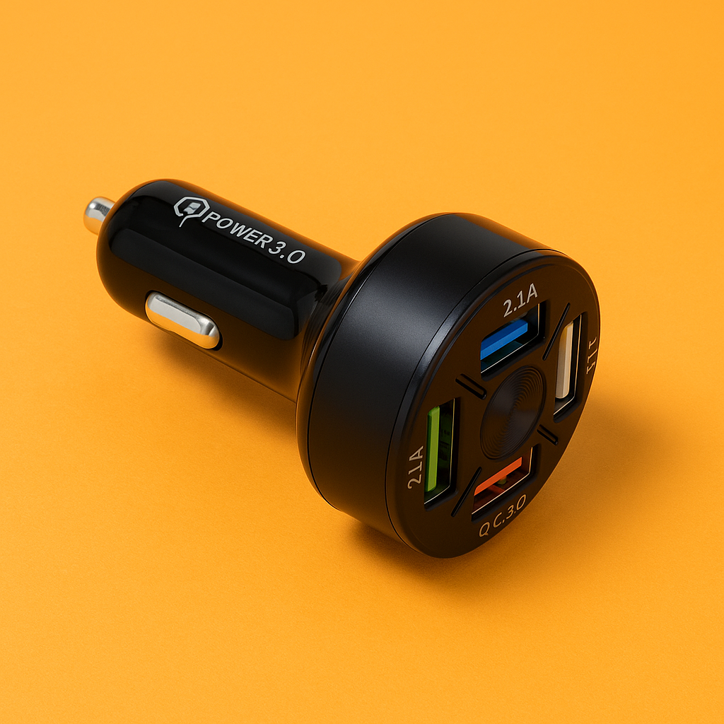 Dual USB QC3.0 Car Charger Socket – 4 Port 12V Power Adapter with LED Voltmeter-NEW