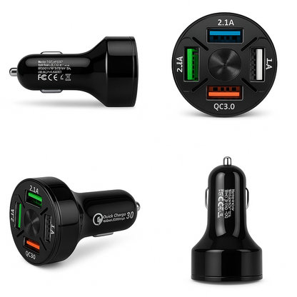 Dual USB QC3.0 Car Charger Socket – 4 Port 12V Power Adapter with LED Voltmeter-NEW