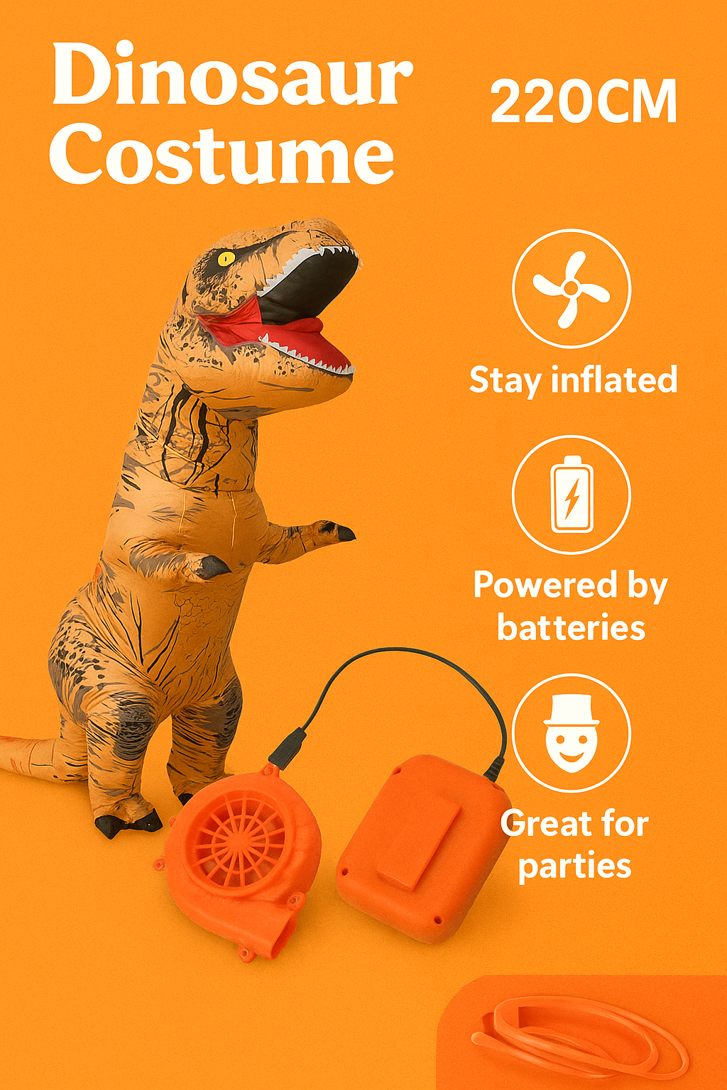 Adult T-Rex Inflatable Dinosaur Costume – 220cm Jurassic Blow-Up Suit-NEW