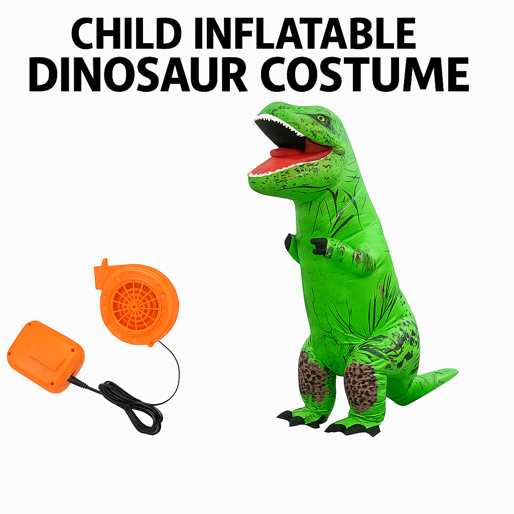 Kids Inflatable T-Rex Dinosaur Costume – Green Blow-Up Dino Suit (120x145cm)-NEW