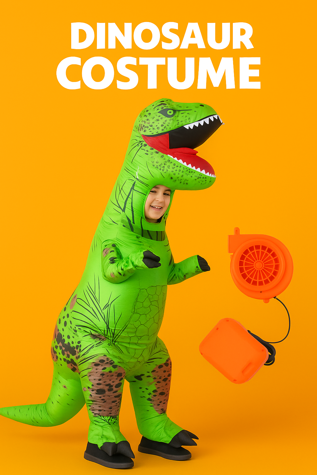 Kids Inflatable T-Rex Dinosaur Costume – Green Blow-Up Dino Suit (120x145cm)-NEW