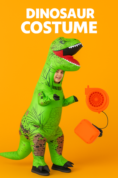 Kids Inflatable T-Rex Dinosaur Costume – Green Blow-Up Dino Suit (120x145cm)-NEW