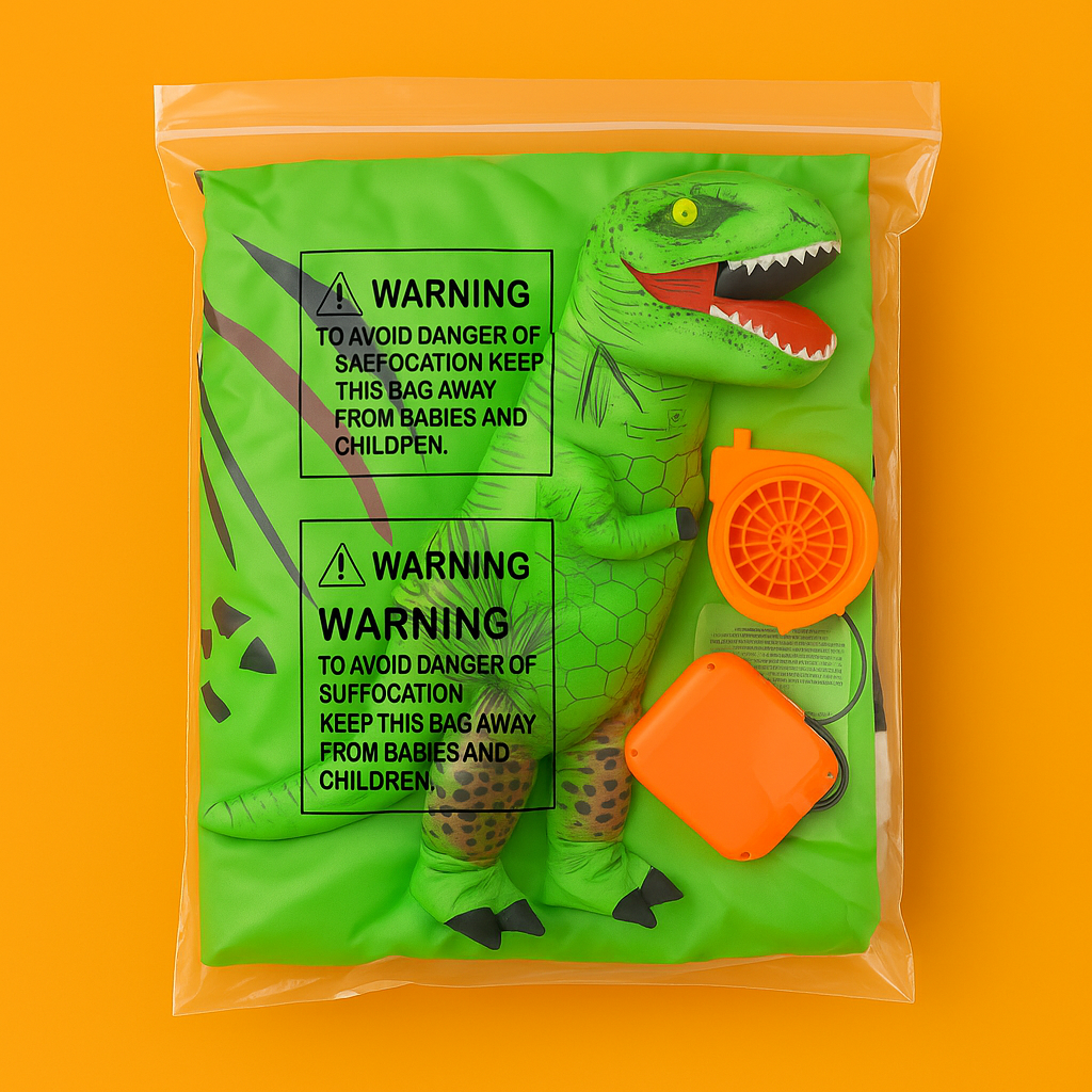 Kids Inflatable T-Rex Dinosaur Costume – Green Blow-Up Dino Suit (120x145cm)-NEW