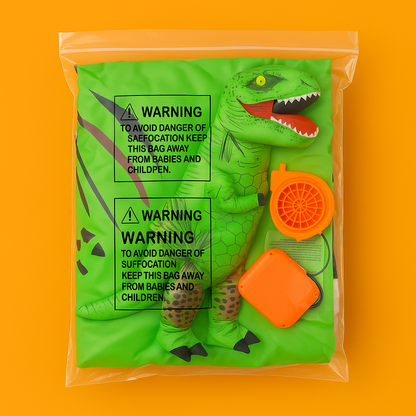 Kids Inflatable T-Rex Dinosaur Costume – Green Blow-Up Dino Suit (120x145cm)-NEW
