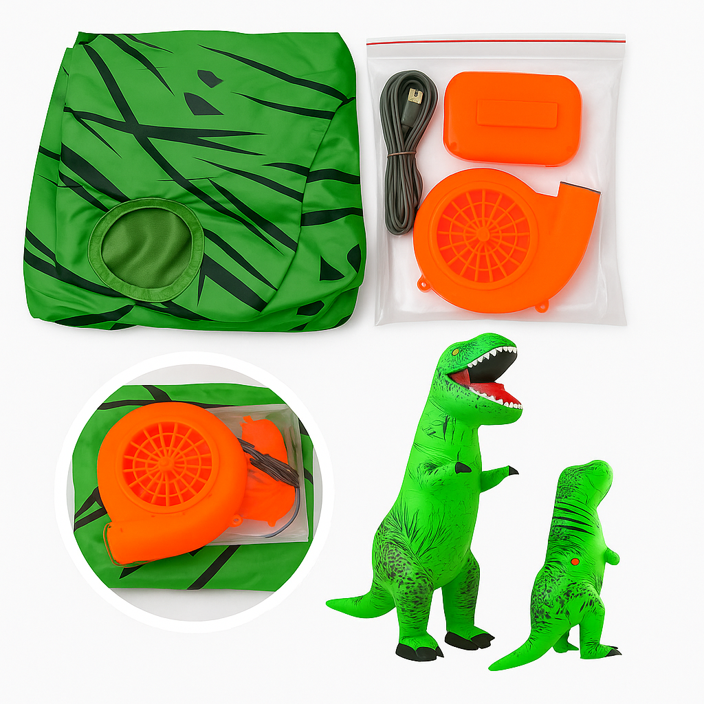 Kids Inflatable T-Rex Dinosaur Costume – Green Blow-Up Dino Suit (120x145cm)-NEW
