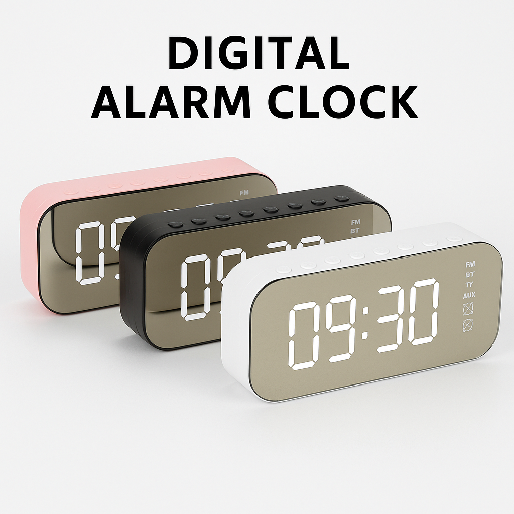 Wireless LED Mirror Alarm Clock with Bluetooth Speaker & Temperature Display-NEW