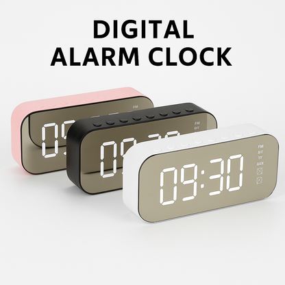 Wireless LED Mirror Alarm Clock with Bluetooth Speaker & Temperature Display-NEW