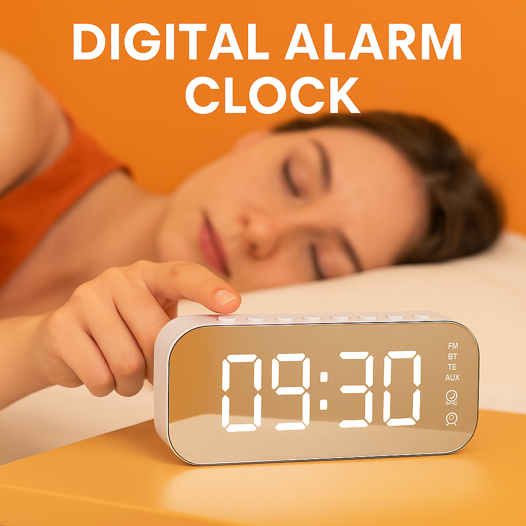 Wireless LED Mirror Alarm Clock with Bluetooth Speaker & Temperature Display-NEW