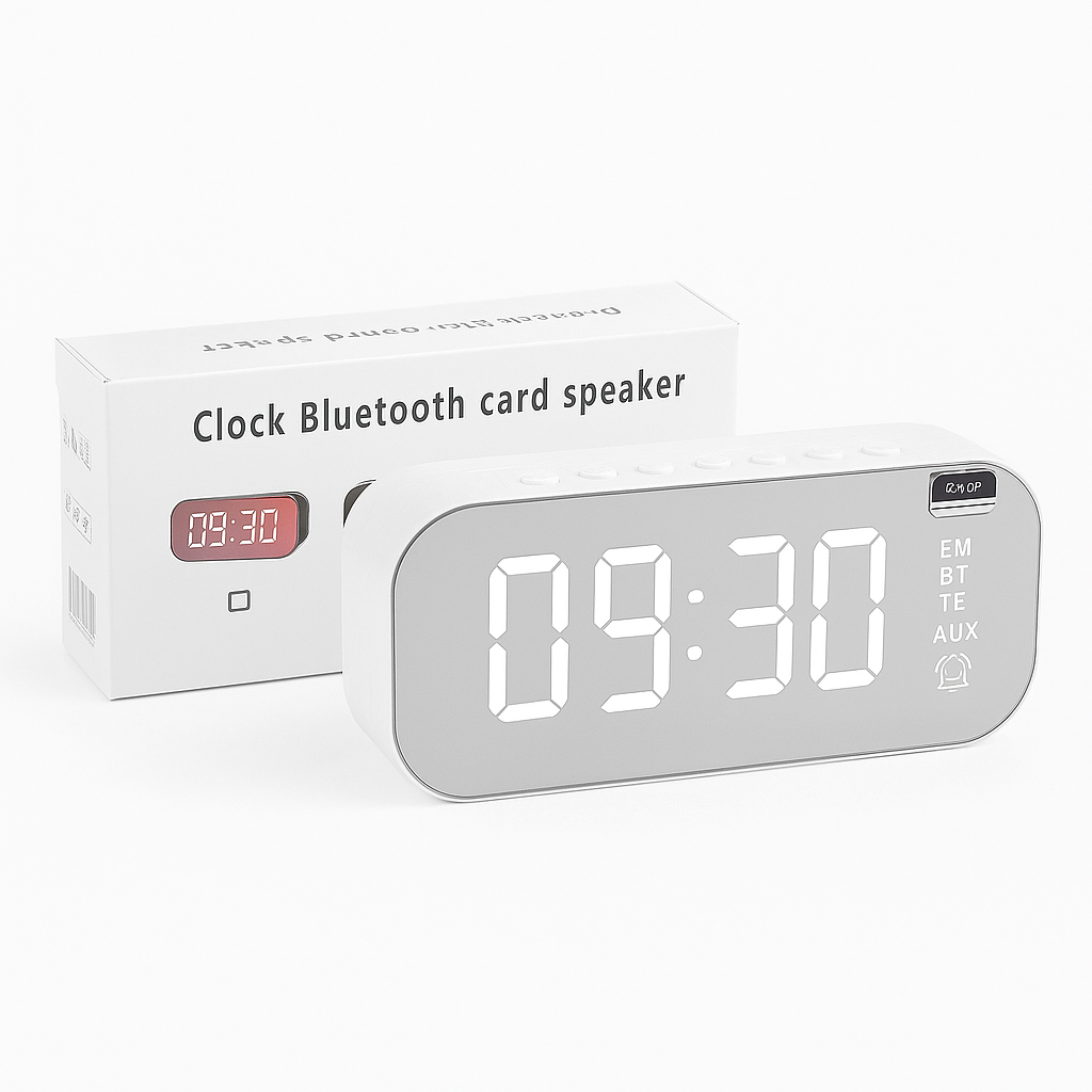Wireless LED Mirror Alarm Clock with Bluetooth Speaker & Temperature Display-NEW