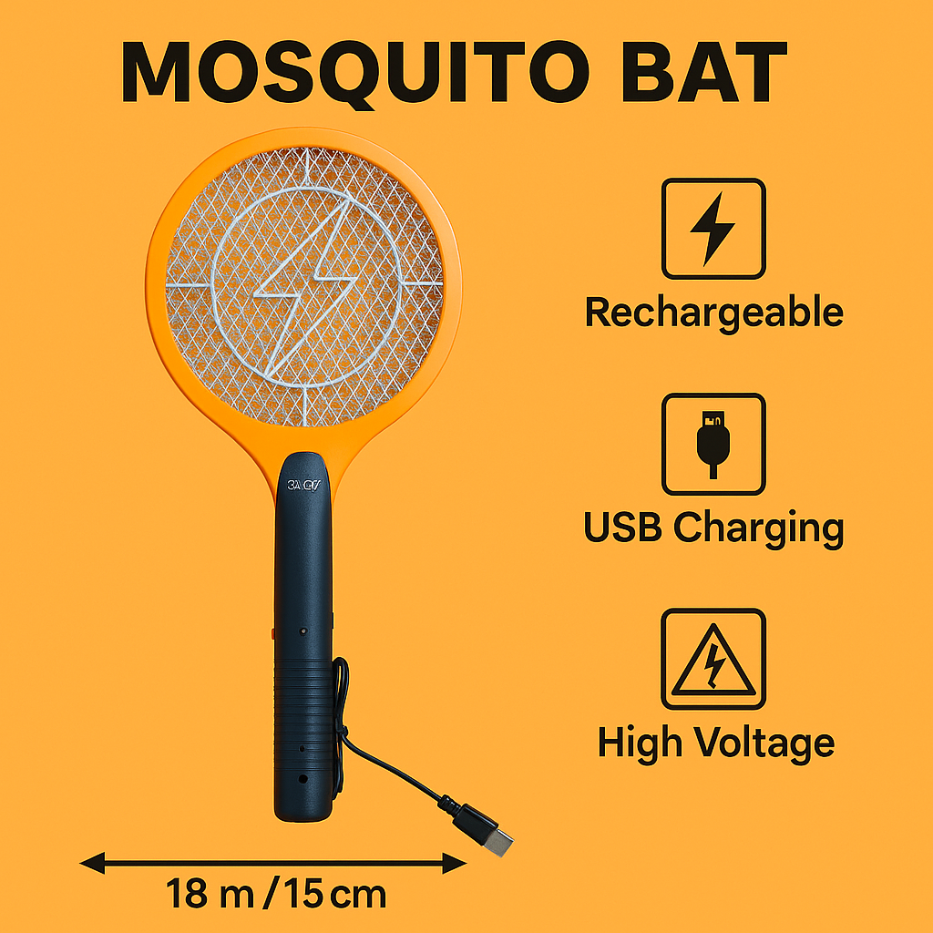 Mosquito Bat– USB Rechargeable (Yellow)-New
