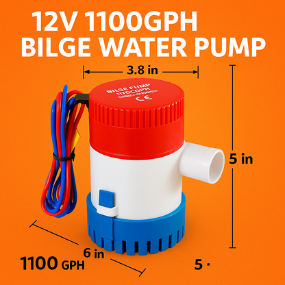 1100GPH Submersible Bilge Water Pump 12V for Boat RV Marine Bait Tank-NEW
