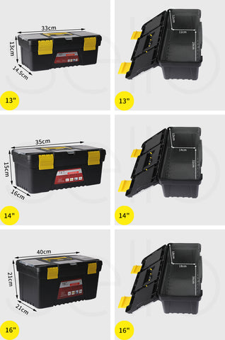 3PCS Tool Storage Box Set Lock Organiser Portable Handle Garage 13" 14" 16"