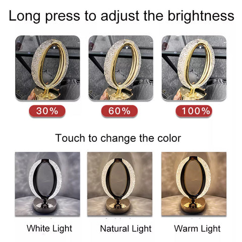 LED Crystal Table Lamp Touch Dimmable Bedside USB Night Light Bedroom Home Decor