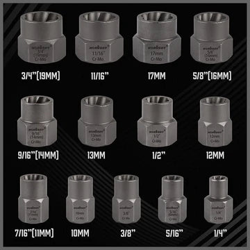 15-PIECE IMPACT DAMAGED BOLT NUT SCREW REMOVER TOOL SOCKET THREADING EXTRACTOR